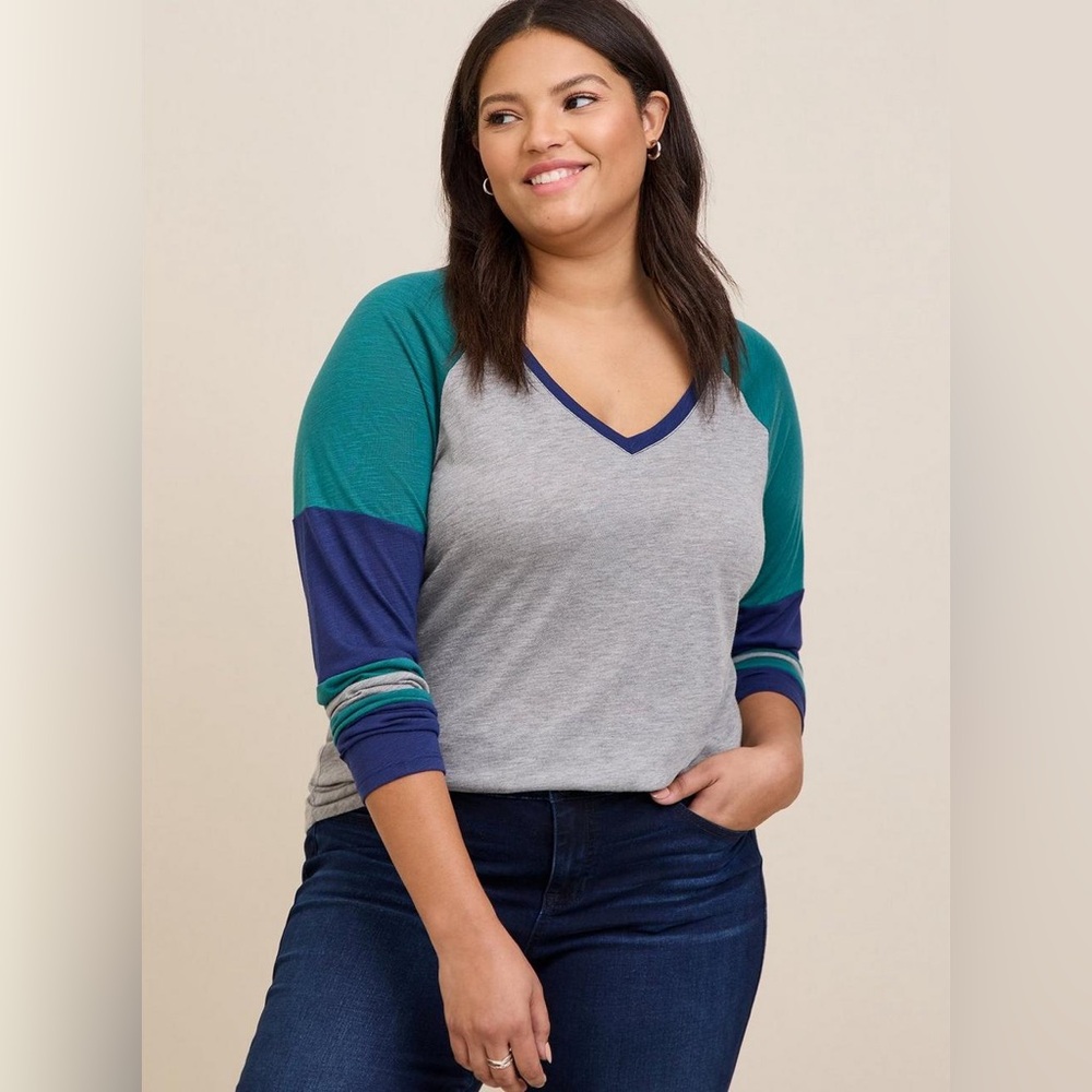 Torrid Feather Soft Slub V-Neck
Varsity Raglan Tee